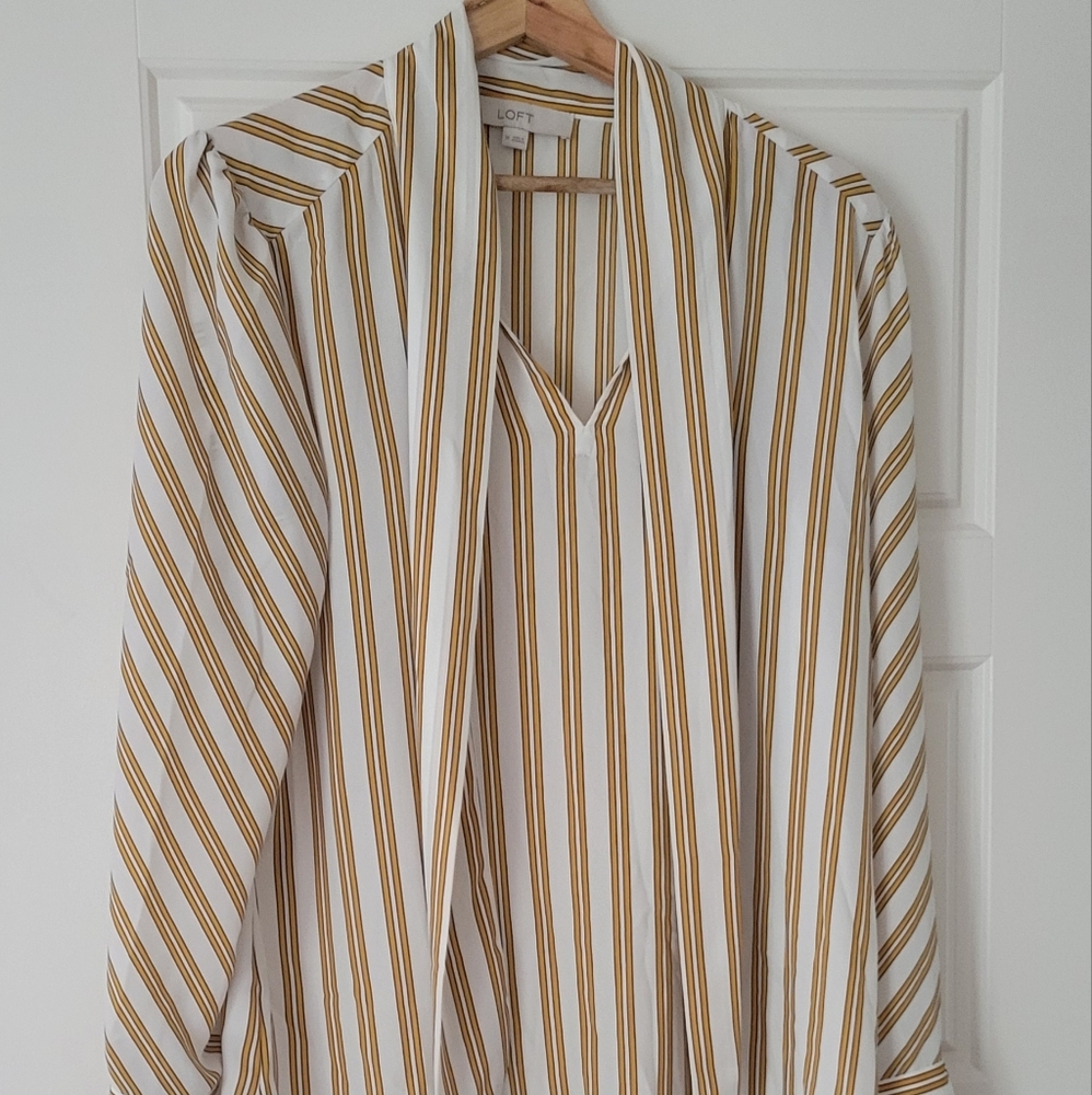 LOFT White and Gold Striped Blouse